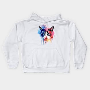 Cat Water Color Pop Art Design for Cat Lover Kids Hoodie